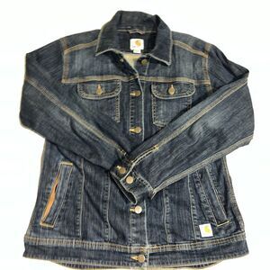Carhartt Womens Size Medium 8/10 Denim Dark Wash Jean Jacket Full Buttom Up Coat